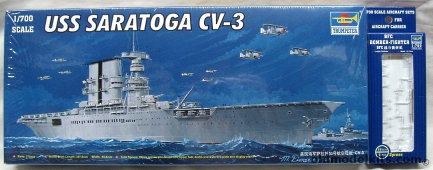 Trumpeter 1/700 CV-3 USS Saratoga - 1930s with Extra BFC Aircraft, 05738 plastic model kit